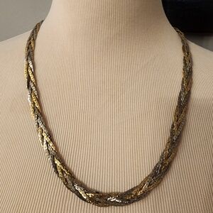Vintage Braided Gold /Silver Tone Metal Chain Necklace 24”